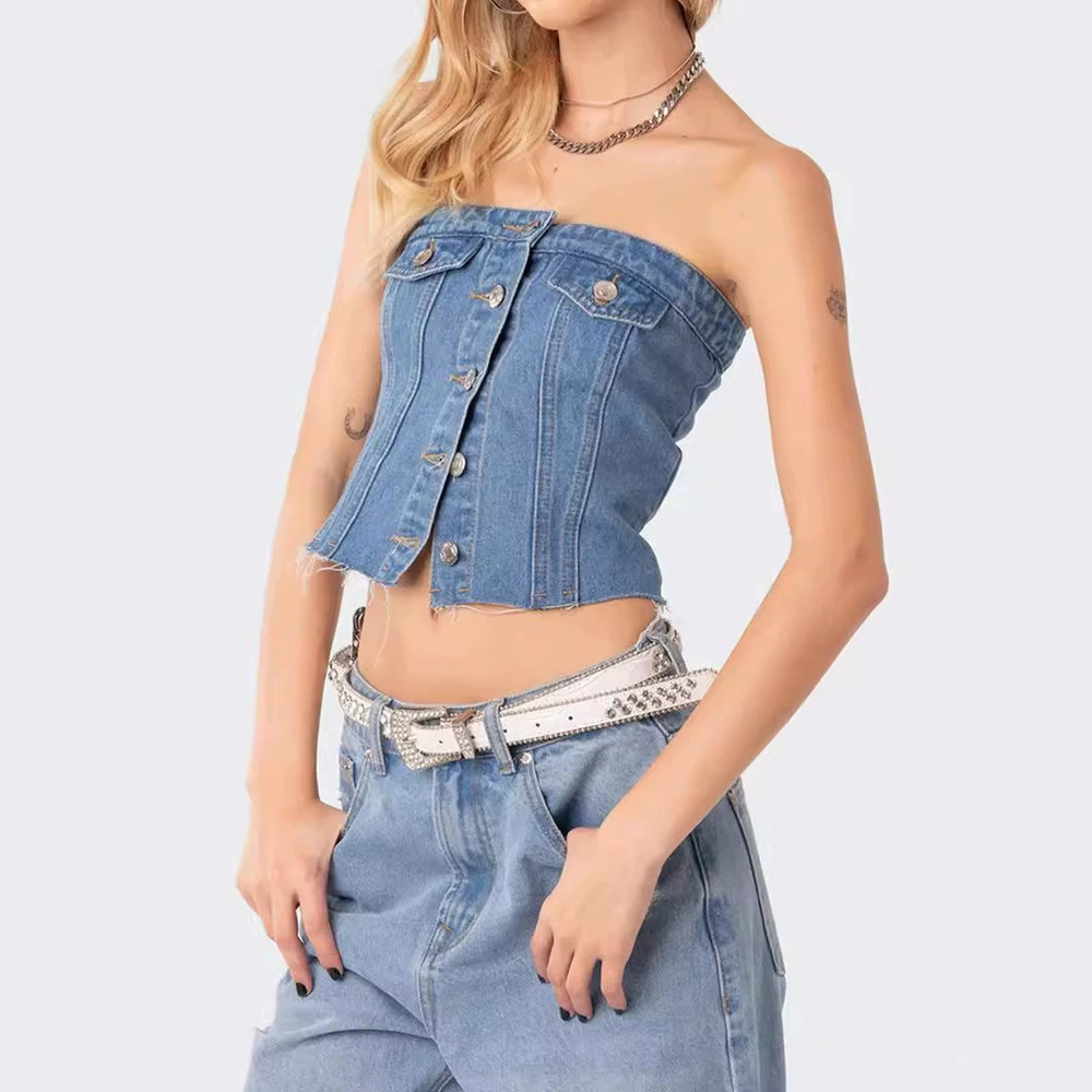 ZARA Womens Sexy Slim Fit Waist Cincher Denim Vest